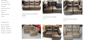 Pleasureland website product page for furniture